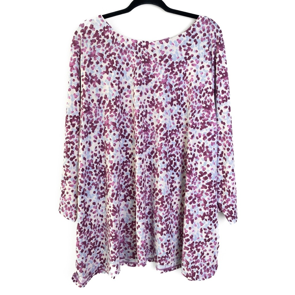 Susan Graver‎ Liquid Knit 3/4 Sleeve Blouse 4X Dot Print Purple Tie Back Stretch